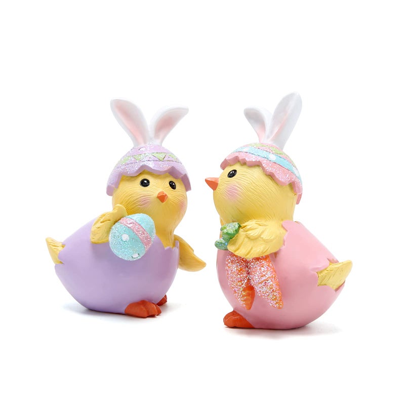Hodao 2 PCS Easter Chick Decorations Spring Chicken Decors Figurines Tabletopper Decorations for Party Home Holiday Cute Egg Easter Day Gifts - Image 2