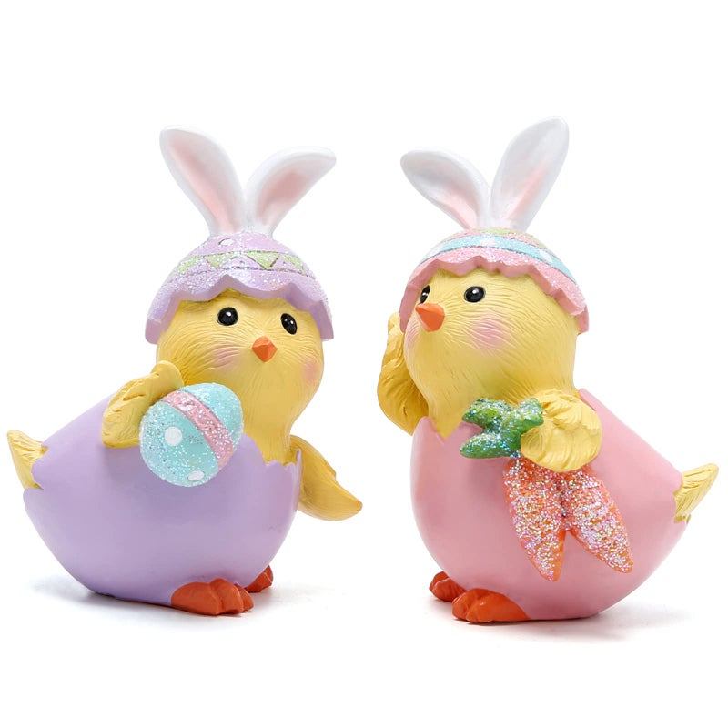 Hodao 2 PCS Easter Chick Decorations Spring Chicken Decors Figurines Tabletopper Decorations for Party Home Holiday Cute Egg Easter Day Gifts - Image 1