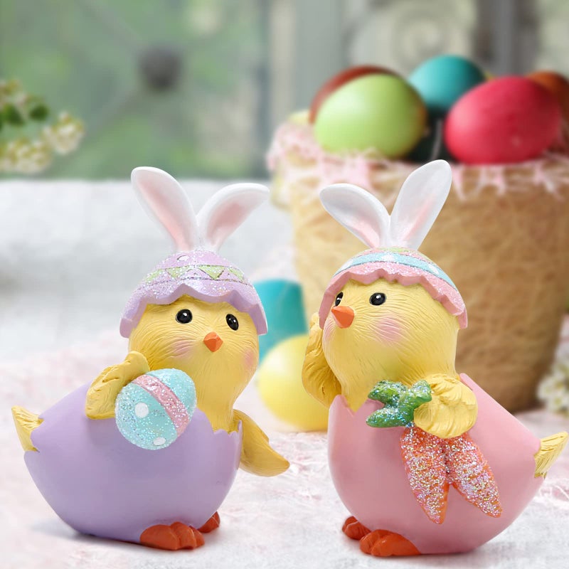 Hodao 2 PCS Easter Chick Decorations Spring Chicken Decors Figurines Tabletopper Decorations for Party Home Holiday Cute Egg Easter Day Gifts - Image 4