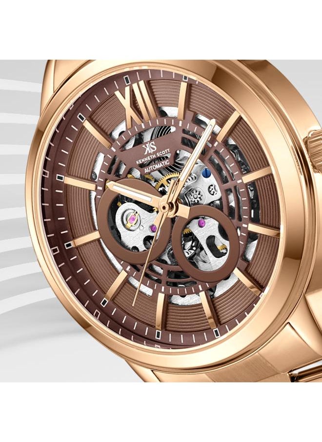 KENNETH SCOTT Kenneth Scott K24324-DBDD Men's Automatic  Display Watch & Stainless Steel Strap Brown  - Image 4