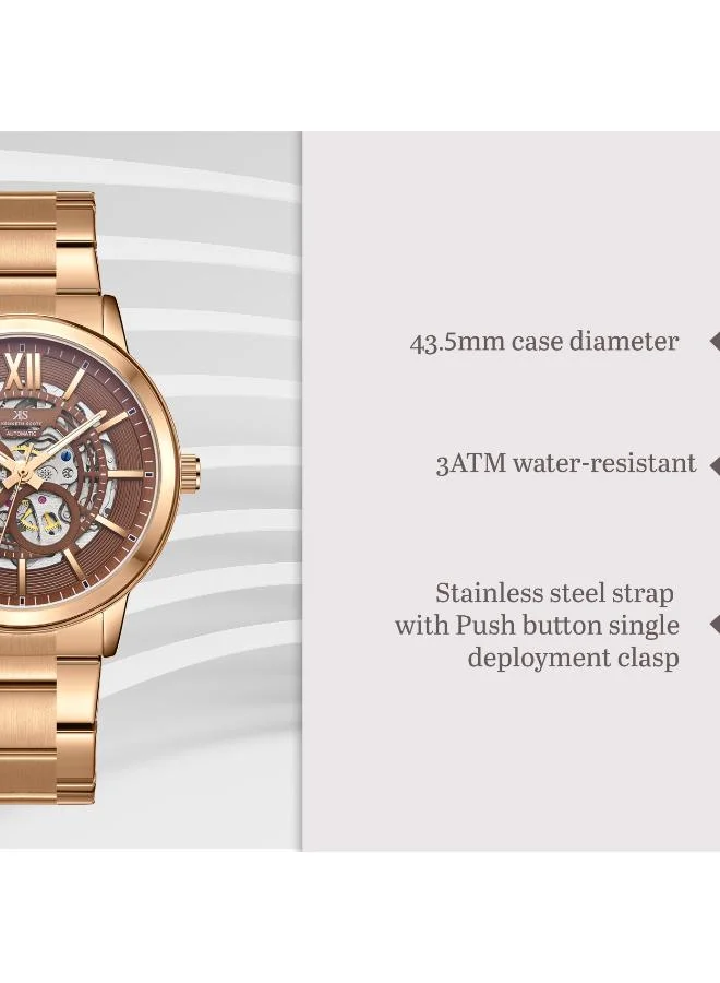 KENNETH SCOTT Kenneth Scott K24324-DBDD Men's Automatic  Display Watch & Stainless Steel Strap Brown