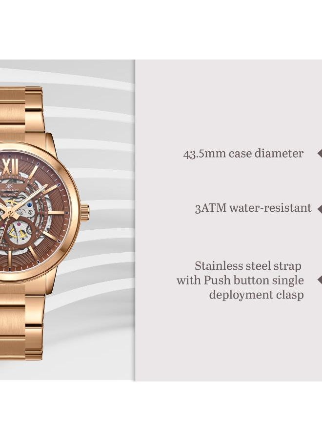 KENNETH SCOTT - Kenneth Scott K24324-DBDD Men's Automatic  Display Watch & Stainless Steel Strap Brown - Image 1