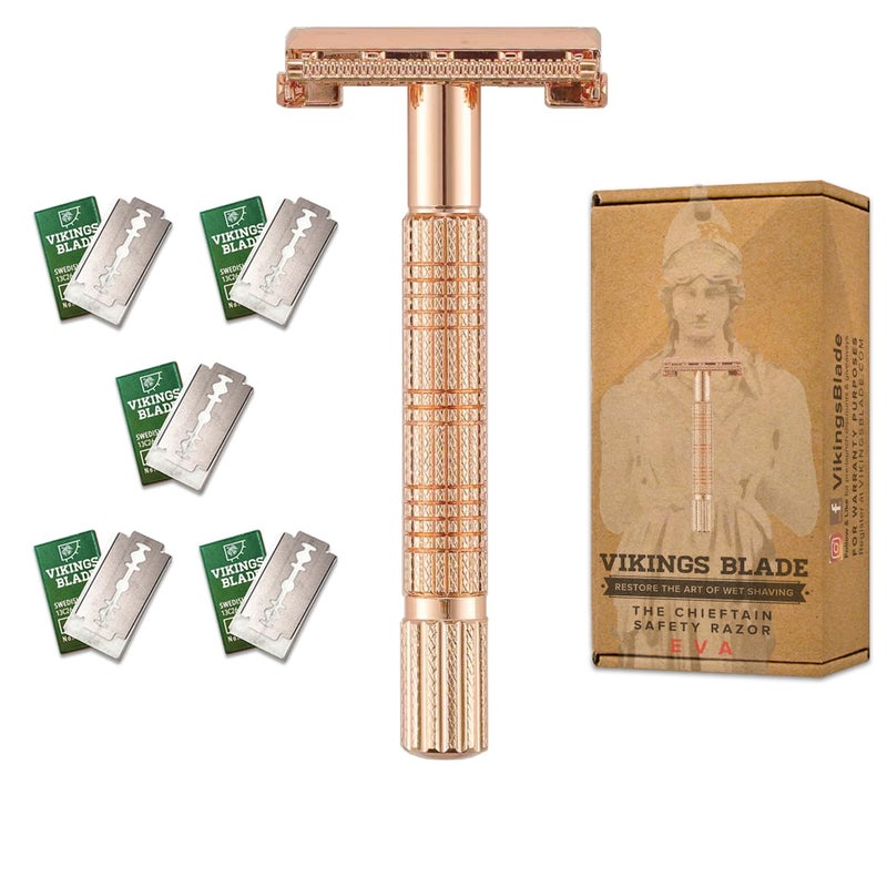 VIKINGS BLADE Safety Razor for Women + 5 Swedish Steel Blades. Quick Release Head, Double Edge. Smooth, Reusable, Recyclable (Model: Eva) - Image 1