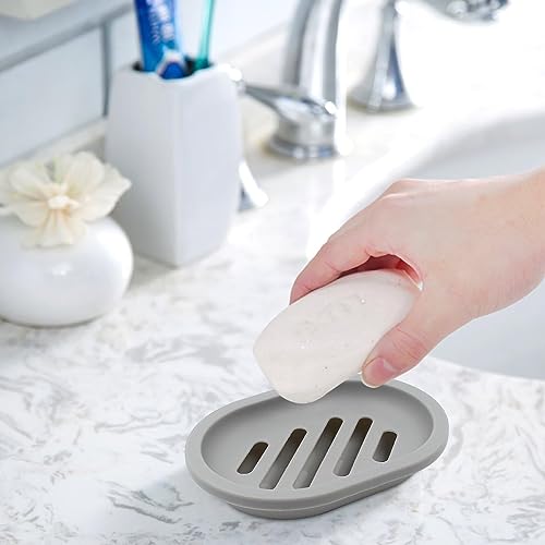 Topsky 4pcs Soap Dish with Drain Soap Holder Soap Saver Easy Cleaning Dry Stop Mushy Soap Grey - Image 3