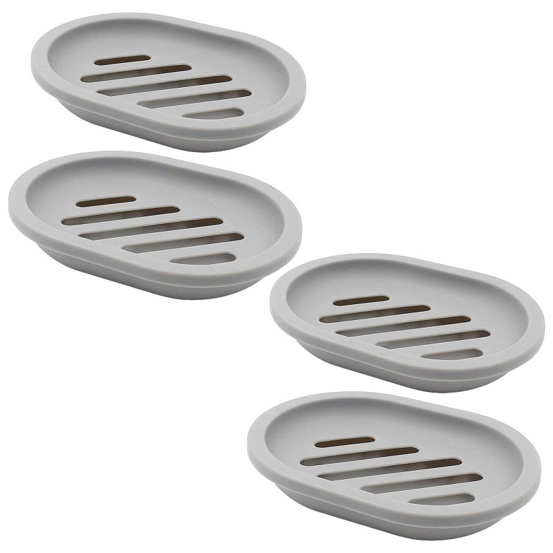 Topsky 4pcs Soap Dish with Drain Soap Holder Soap Saver Easy Cleaning Dry Stop Mushy Soap Grey - Image 2