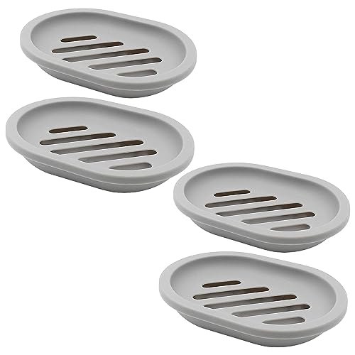 Topsky 4pcs Soap Dish with Drain Soap Holder Soap Saver Easy Cleaning Dry Stop Mushy Soap Grey - Image 1