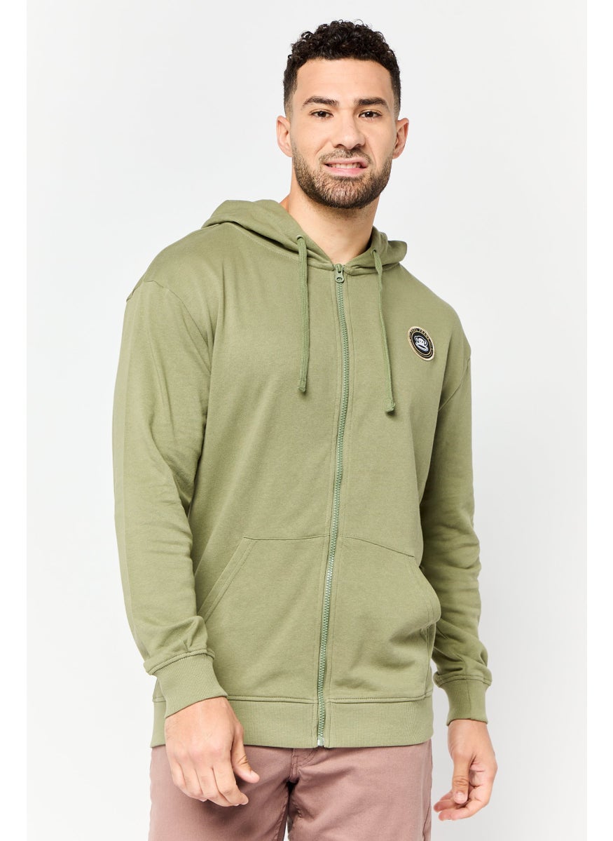 Paul Frank Men Brand Logo Long Sleeve Full Zip Hoodie, Sage Green  - Image 1