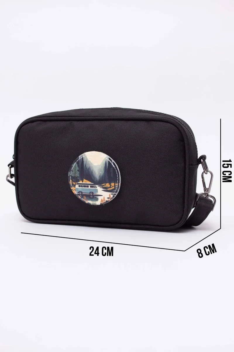 Kaff Black K00700 Interchangeable Sticker Crossbody Hand and Shoulder Bag