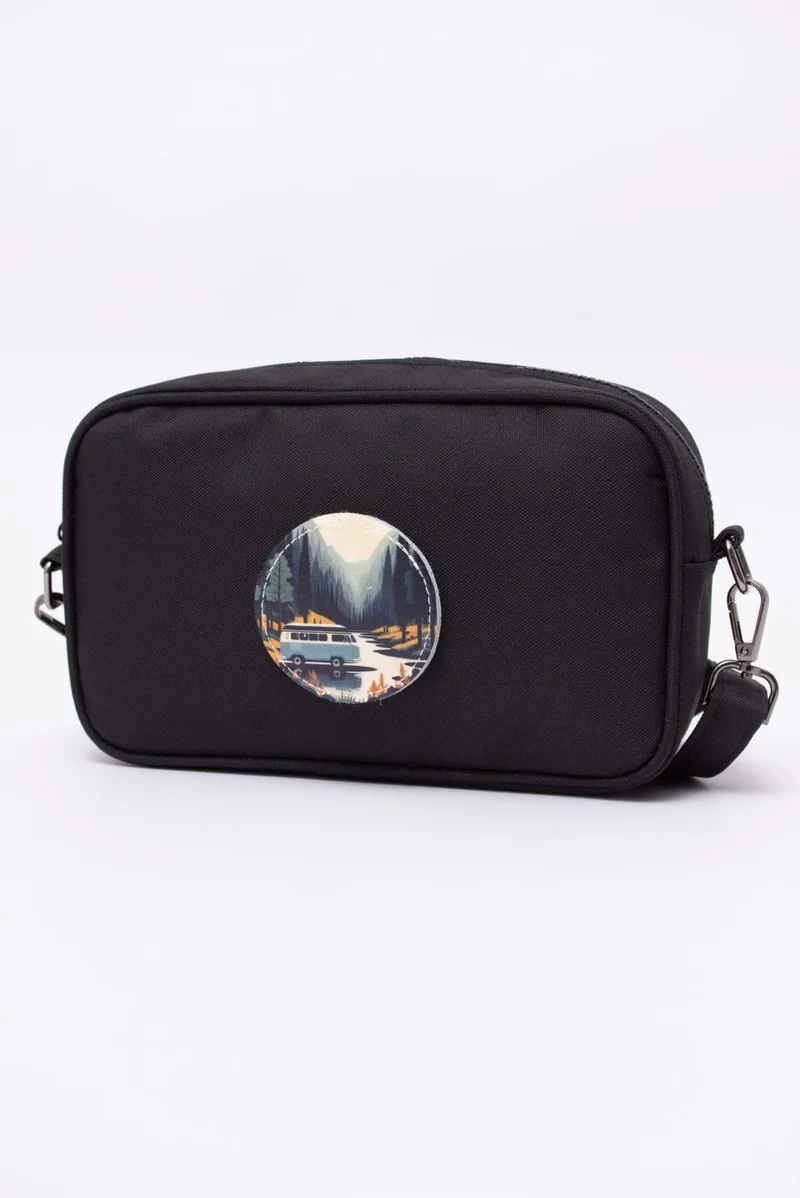 Kaff Black K00700 Interchangeable Sticker Crossbody Hand and Shoulder Bag