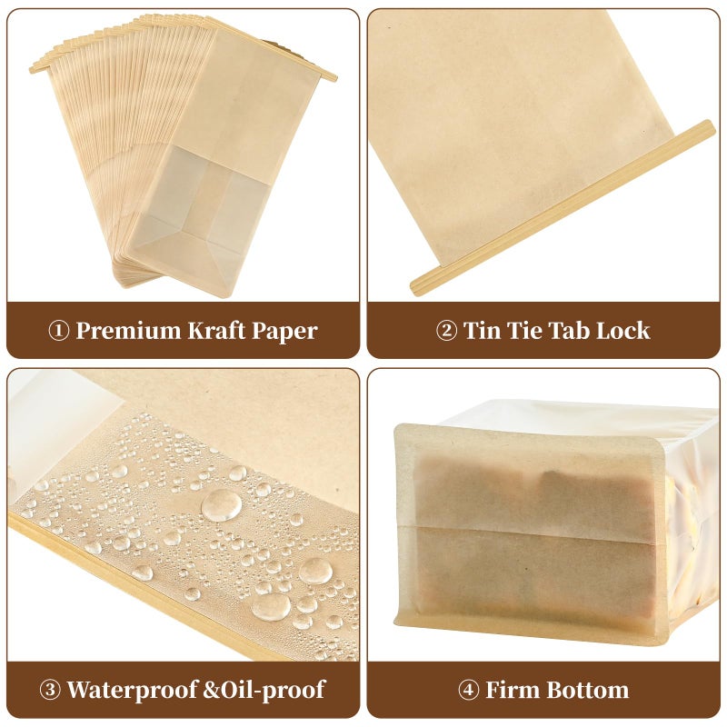 Ohuimrt 50 PCS Bread Bags for Homemade Breads, 11 x 5.1 x 3.9 Inches Bakery Bags with Tin Tie Tab Lock, Cookie Bags with Window for Pastry Bagel Packaging - Image 3