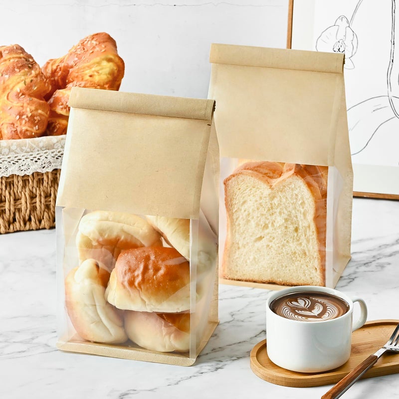 Ohuimrt 50 PCS Bread Bags for Homemade Breads, 11 x 5.1 x 3.9 Inches Bakery Bags with Tin Tie Tab Lock, Cookie Bags with Window for Pastry Bagel Packaging - Image 4