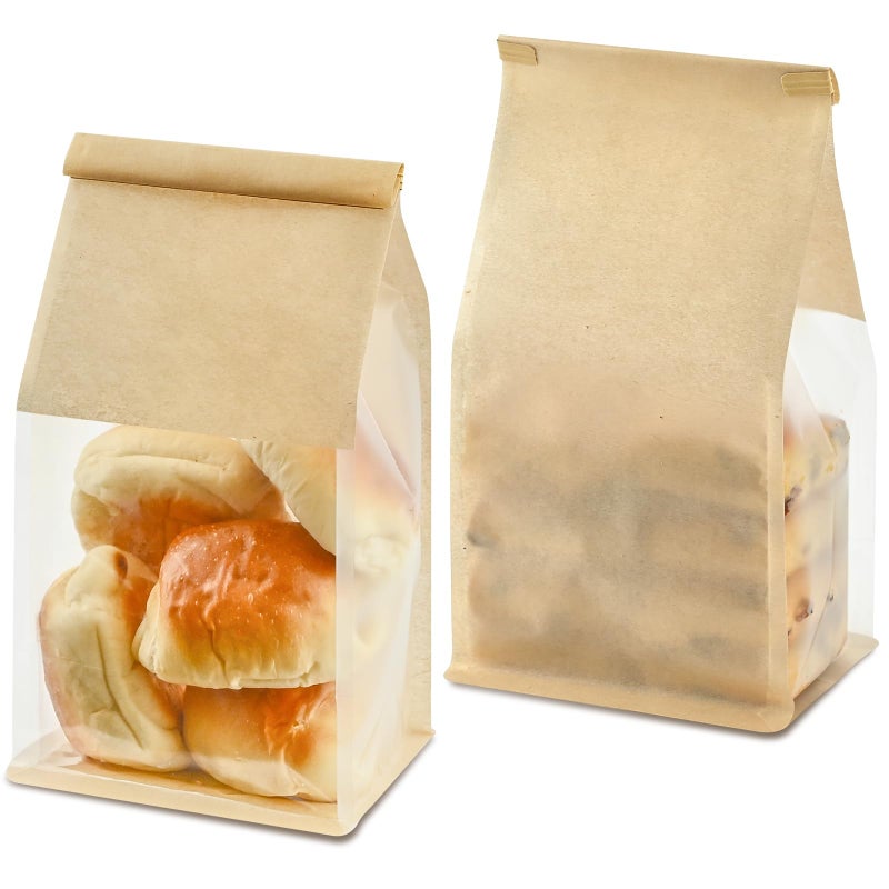 Ohuimrt 50 PCS Bread Bags for Homemade Breads, 11 x 5.1 x 3.9 Inches Bakery Bags with Tin Tie Tab Lock, Cookie Bags with Window for Pastry Bagel Packaging - Image 1