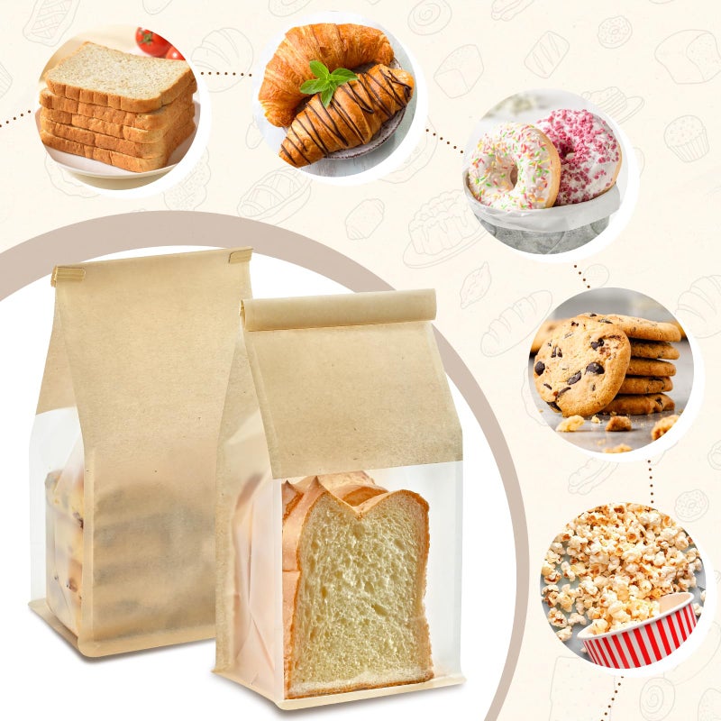 Ohuimrt 50 PCS Bread Bags for Homemade Breads, 11 x 5.1 x 3.9 Inches Bakery Bags with Tin Tie Tab Lock, Cookie Bags with Window for Pastry Bagel Packaging - Image 5