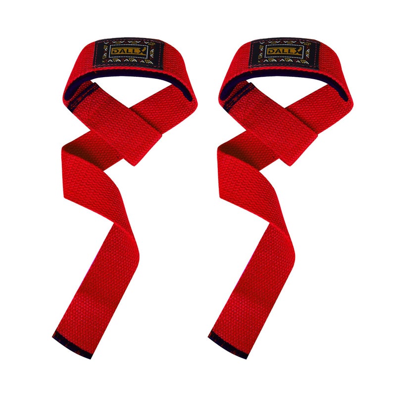 DALLX Weight Lifting Straps for Deadlifting Powerlifting Bodybuilding Gym Fitness Workout Soft Cotton Neoprene Wrist Strong Grip Support for Men and Women – Pair (Red) - Image 2