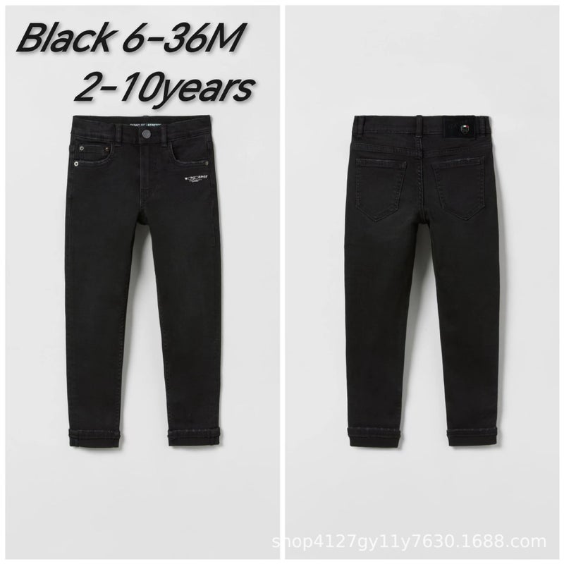 Spring And Winter New 2024 Boys Slim-Fit Black Jeans Loose Breathable Embroidered Skin-Friendly Trendy Brand All-Match Cotton Pants - Image 1