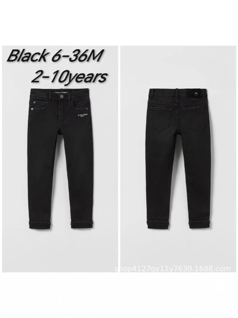 Spring And Winter New 2024 Boys Slim-Fit Black Jeans Loose Breathable Embroidered Skin-Friendly Trendy Brand All-Match Cotton Pants - Image 4