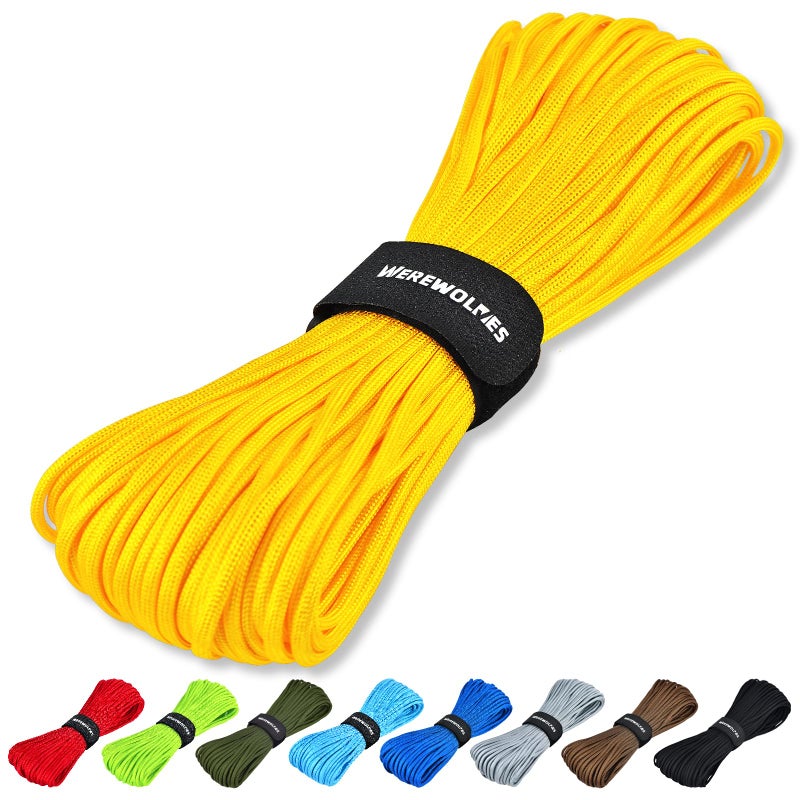 WEREWOLVES Paracord Rope, 7 Strand Type III Parachute Cord 4mm 100ft / 200ft for Crafting, DIY Projects, Survival Bracelets (Yellow, 100 ft) - Image 1