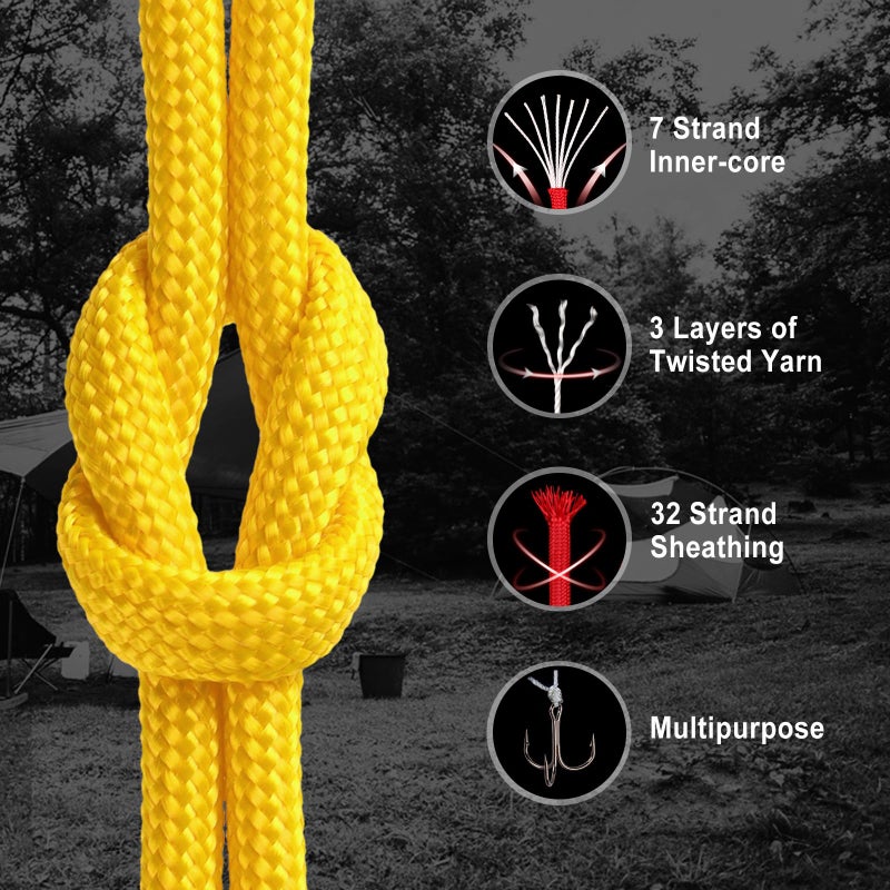 WEREWOLVES Paracord Rope, 7 Strand Type III Parachute Cord 4mm 100ft / 200ft for Crafting, DIY Projects, Survival Bracelets (Yellow, 100 ft) - Image 2