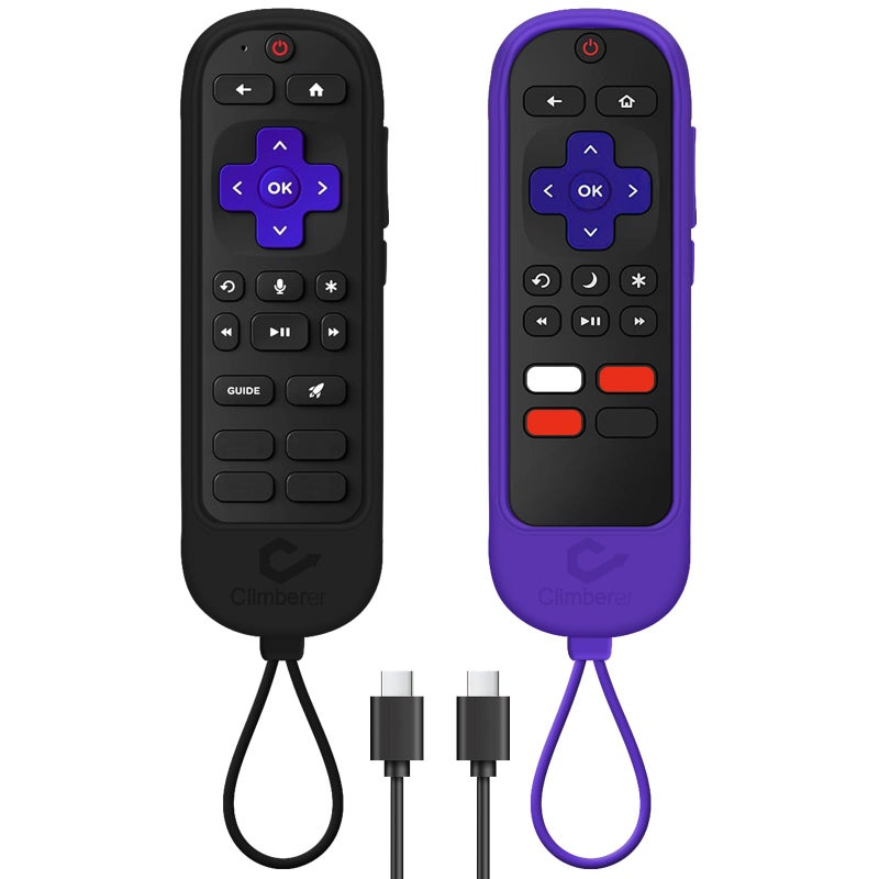 Climberer [2-Pack] Climberer Remote Case Cover Compatible with Roku Ultra 2024 / Voice Remote Pro (2nd Edition) & Rechargeable Pro (2nd Ed) #RCB1R (Black + Purple) - Image 1