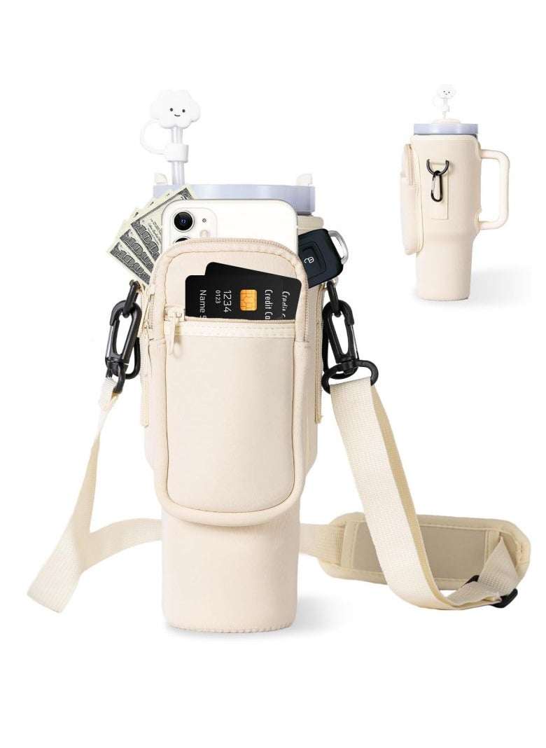 General Water Bottle Holder With Strap for Stanley 40 oz Tumbler With Handle, With Cell Phone Pocket and Adjustable Shoulder Strap Tumbler Accessories for Stanley - Water Bottle Sleeve For Outdoors  - Image 1