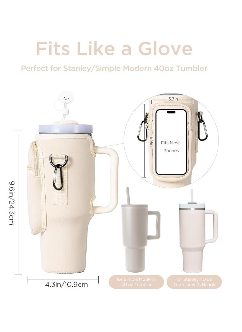General Water Bottle Holder With Strap for Stanley 40 oz Tumbler With Handle, With Cell Phone Pocket and Adjustable Shoulder Strap Tumbler Accessories for Stanley - Water Bottle Sleeve For Outdoors  - Image 4