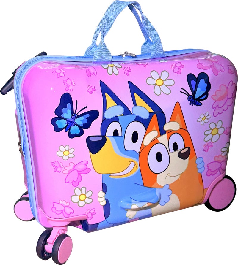 Fast Forward Ride-On 18" Suitcase For Kids/Tow-Along Toddler Carry-On Luggage With Wheels (Bluey Girls) - Image 3