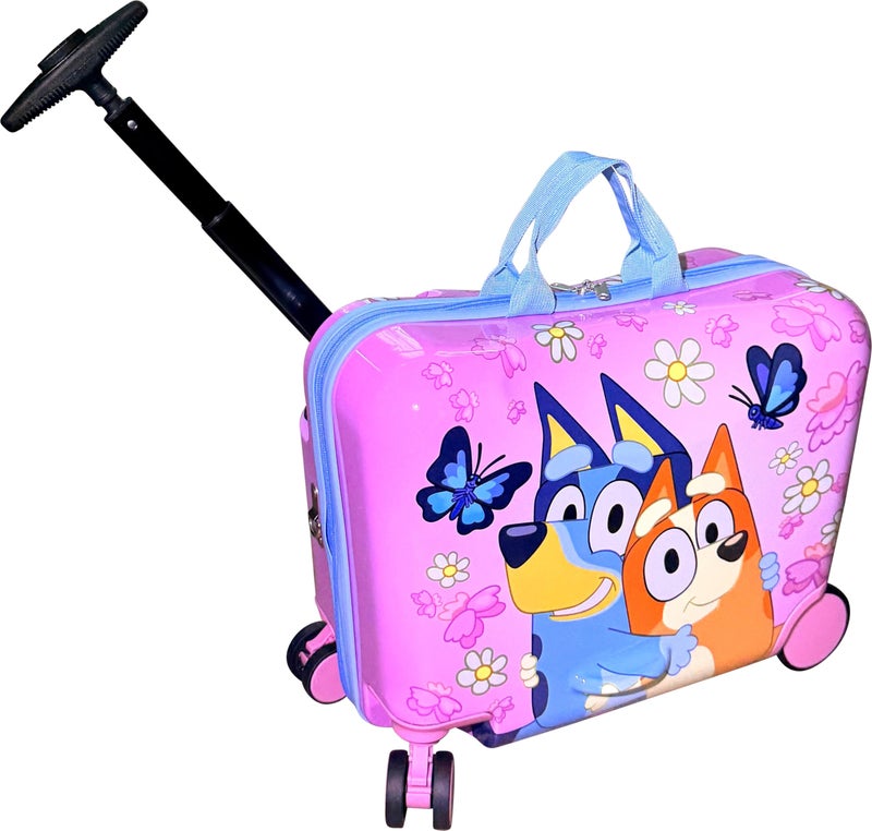Fast Forward Ride-On 18" Suitcase For Kids/Tow-Along Toddler Carry-On Luggage With Wheels (Bluey Girls) - Image 2