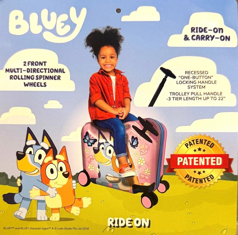 Fast Forward Ride-On 18" Suitcase For Kids/Tow-Along Toddler Carry-On Luggage With Wheels (Bluey Girls) - Image 5