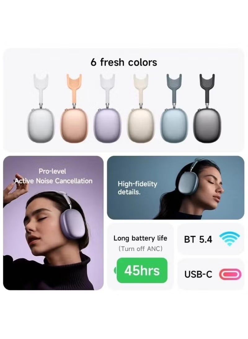 هوكو سماعات رأس W65 Plus ANC لتقليل الضوضاء بتقنية البلوتوث فوق الأذن لاسلكية كبيرة الحجم مع صوت عالي الدقة وسماعات رأس رياضية مع زر - لون النجوم. - Image 5