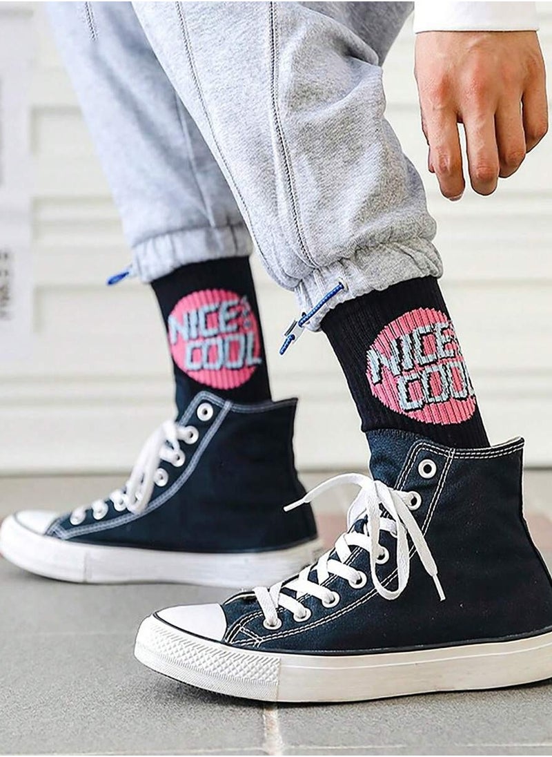 8 Pairs Of Men's Socks With Random Different Youthful Prints, Anti-Slip And Anti-Friction, Absorb Moisture, Sweat And Odor.