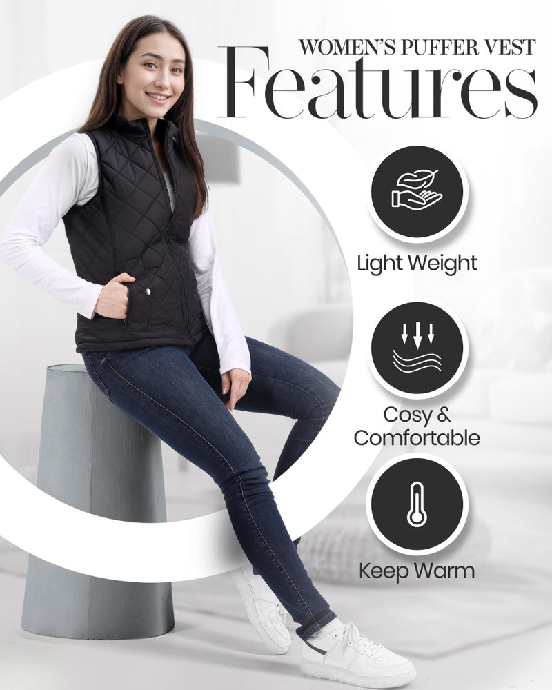 NY Threads Puffer Vest Women Slim Fit Lightweight Stand Collar Quilted Zip Puffer Vest, Small, Black - Image 4