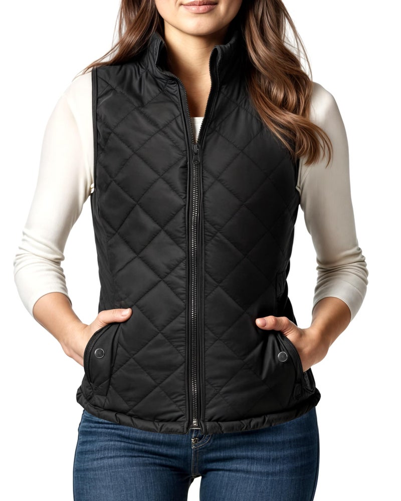 NY Threads Puffer Vest Women Slim Fit Lightweight Stand Collar Quilted Zip Puffer Vest, Small, Black - Image 1