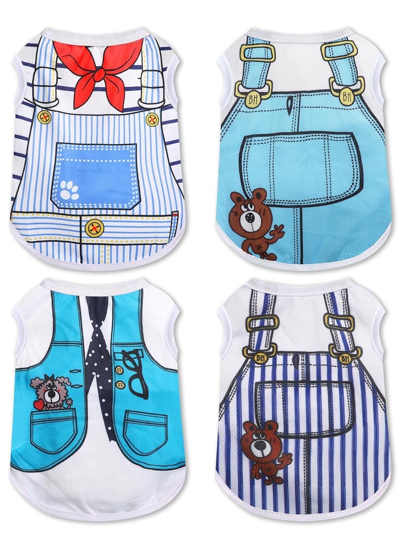 4 Pack Mesh Dog Shirts for Small Dogs: Stretchy Dog Clothes with Cute Patterns, Size XXS-XL Fit for 2-16lb Dogs Pet T-Shirts, Girl & Boy Puppy Clothes for Spring Summer (Blue Set, Medium) - Image 1