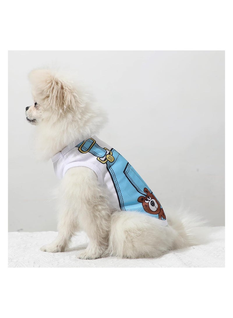 4 Pack Mesh Dog Shirts for Small Dogs: Stretchy Dog Clothes with Cute Patterns, Size XXS-XL Fit for 2-16lb Dogs Pet T-Shirts, Girl & Boy Puppy Clothes for Spring Summer (Blue Set, Medium) - Image 2