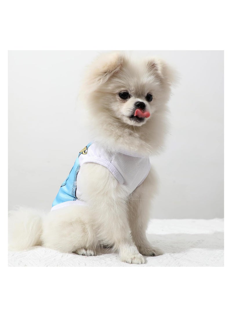 4 Pack Mesh Dog Shirts for Small Dogs: Stretchy Dog Clothes with Cute Patterns, Size XXS-XL Fit for 2-16lb Dogs Pet T-Shirts, Girl & Boy Puppy Clothes for Spring Summer (Blue Set, Medium) - Image 3