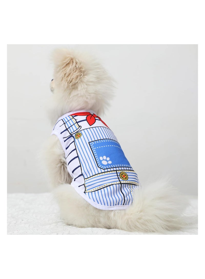 4 Pack Mesh Dog Shirts for Small Dogs: Stretchy Dog Clothes with Cute Patterns, Size XXS-XL Fit for 2-16lb Dogs Pet T-Shirts, Girl & Boy Puppy Clothes for Spring Summer (Blue Set, Medium) - Image 4