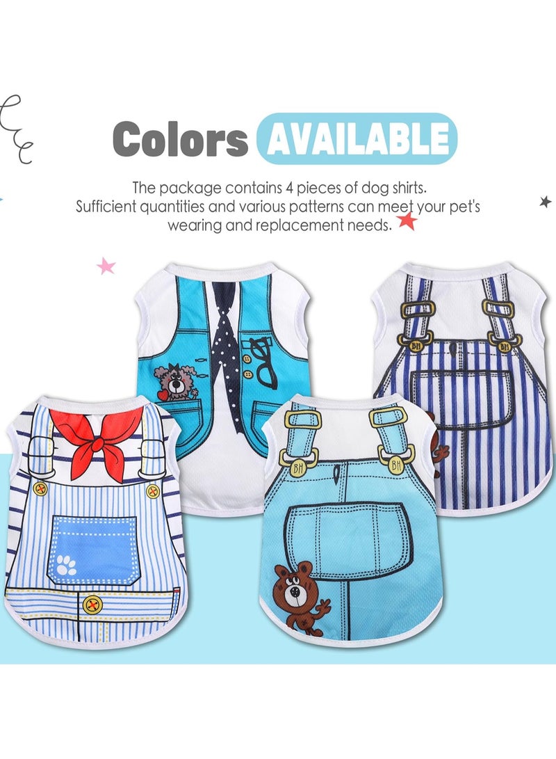 4 Pack Mesh Dog Shirts for Small Dogs: Stretchy Dog Clothes with Cute Patterns, Size XXS-XL Fit for 2-16lb Dogs Pet T-Shirts, Girl & Boy Puppy Clothes for Spring Summer (Blue Set, Medium) - Image 5