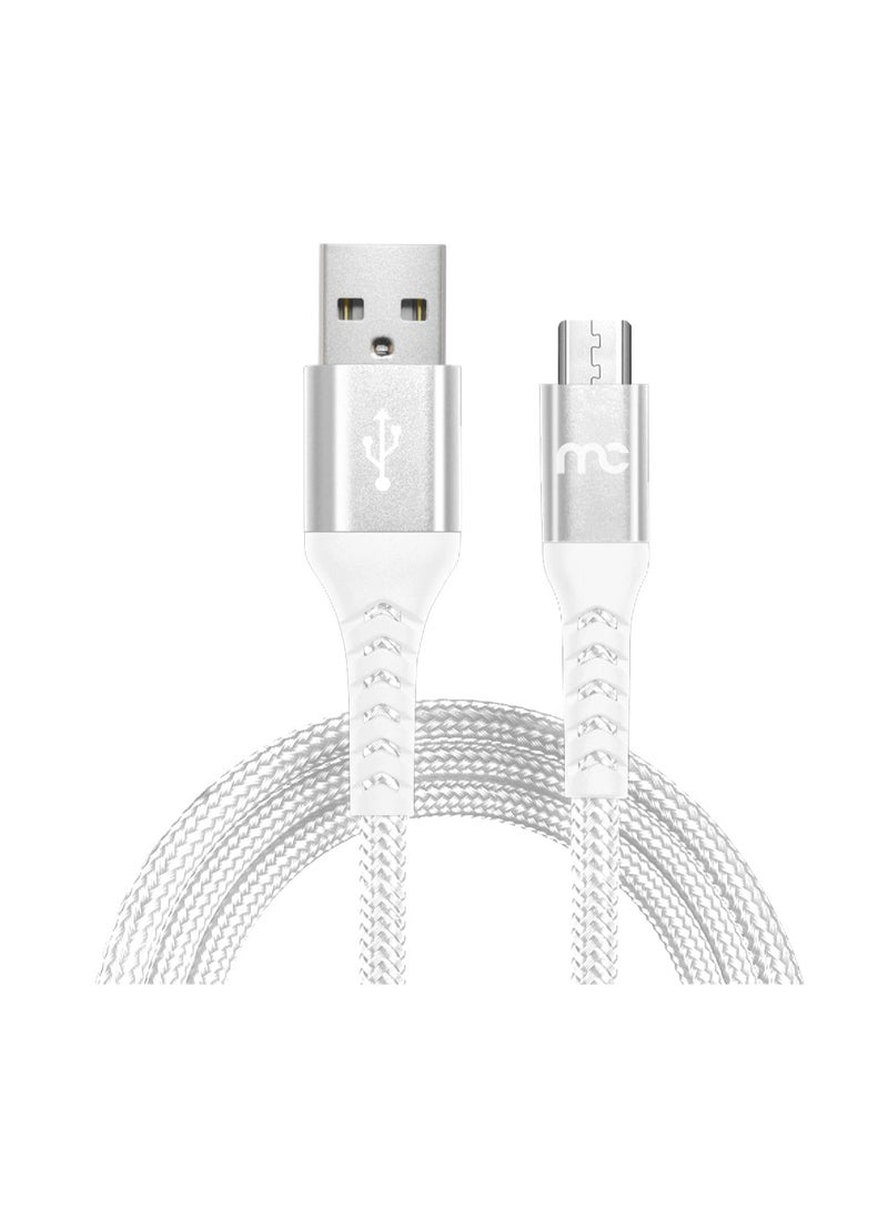USB A TO MICRO USB CHARGE AND SYNC BRAIDED CABLE 1.2M WHITE