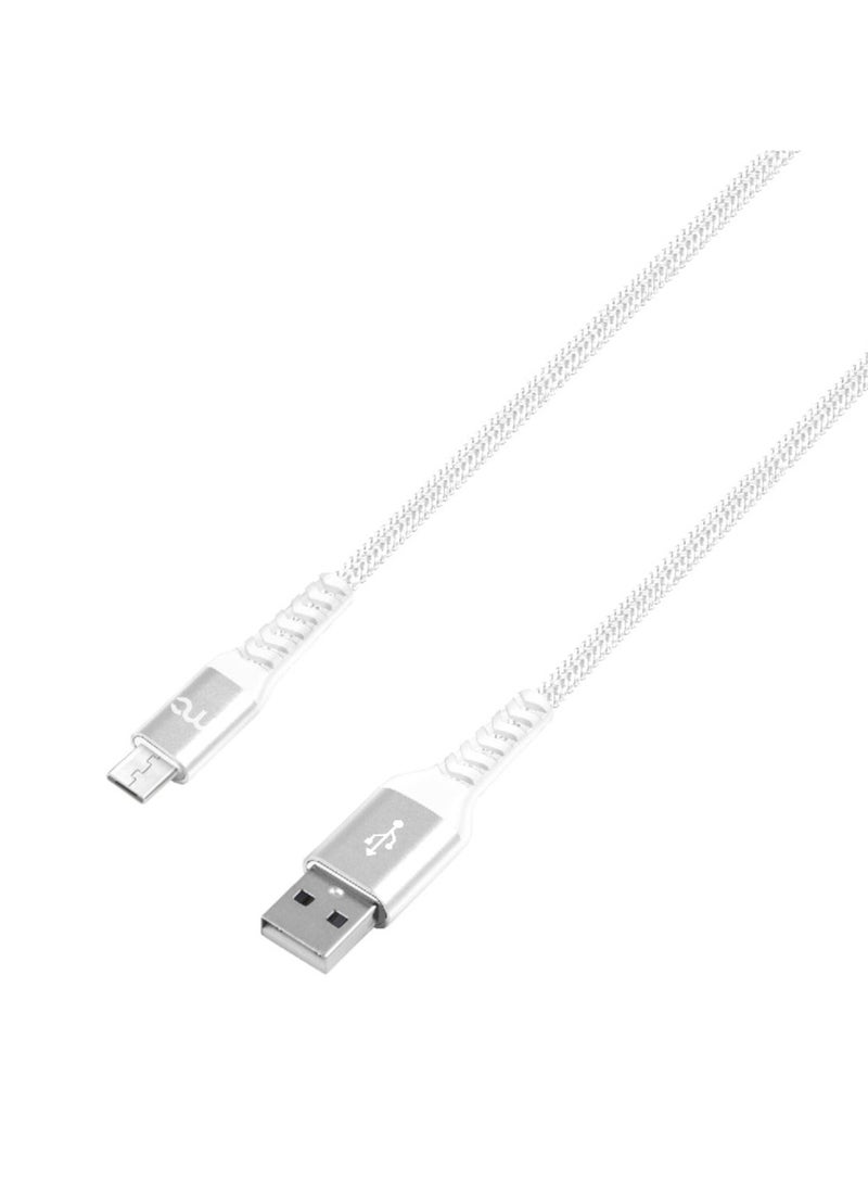 USB A TO MICRO USB CHARGE AND SYNC BRAIDED CABLE 1.2M WHITE