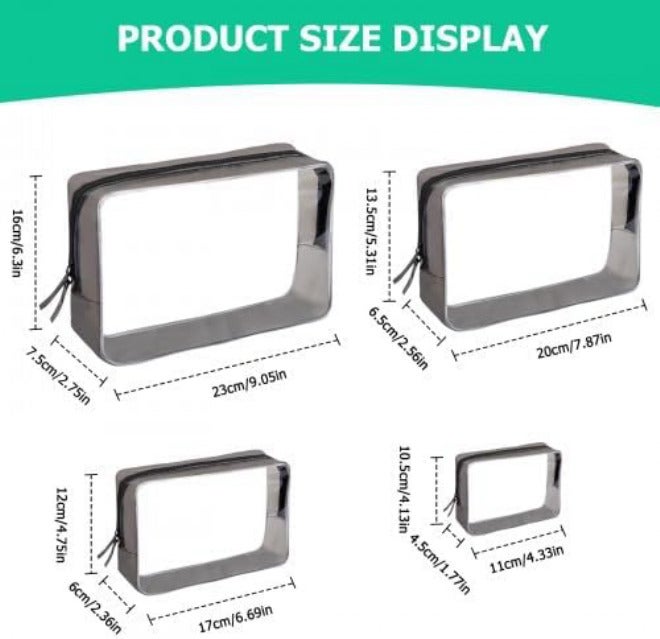 YILANJIN Transparent 4pcs Waterproof Cosmetic Bag, Transparent Travel Wash Bags, Toiletry Bag, Makeup Bag Pouch, Travel Bag, Cosmetic Bags Set, Makeup Bag for Men, Women - Image 3