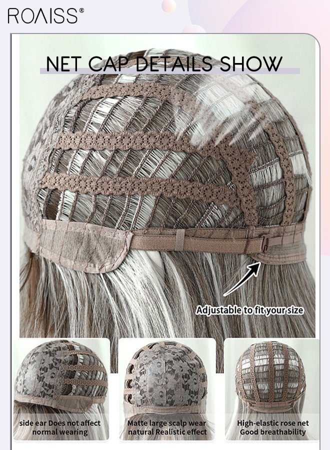 رويس باروكة شعر بني كتان طويل مستقيم للنساء مع غرة مع خصلات مميزة، باروكة صناعية مقاومة للحرارة، مناسبة لحفلات الزفاف والتنكر والارتداء اليومي، مظهر طبيعي، 68 سم (26.8 بوصة) - Image 5