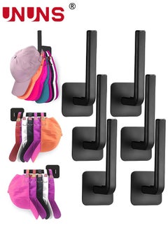 UNUNS Hat Rack For Hat Storage,6-Pack Multi-Purpose Hat Organizer,Strong Adhesive Hat Hooks For Wall Hat Organizer Baseball Caps,Black  - Image 1