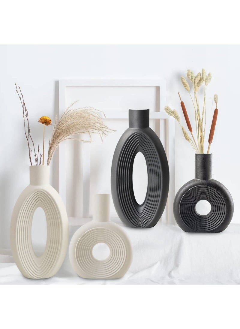 LZV Ceramic Vase - Set of 2 for Home Decor Black Pampas Vases Minimalist Nordic Boho Style for Modern Farmhouse Decor  Living Room? Kitchen?Mantle?Bedroom?Dining Table?Office  - Image 3
