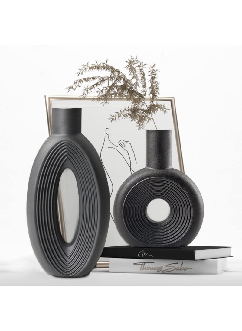 LZV Ceramic Vase - Set of 2 for Home Decor Black Pampas Vases Minimalist Nordic Boho Style for Modern Farmhouse Decor  Living Room? Kitchen?Mantle?Bedroom?Dining Table?Office  - Image 1