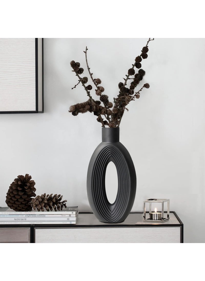 LZV Ceramic Vase - Set of 2 for Home Decor Black Pampas Vases Minimalist Nordic Boho Style for Modern Farmhouse Decor  Living Room? Kitchen?Mantle?Bedroom?Dining Table?Office  - Image 4