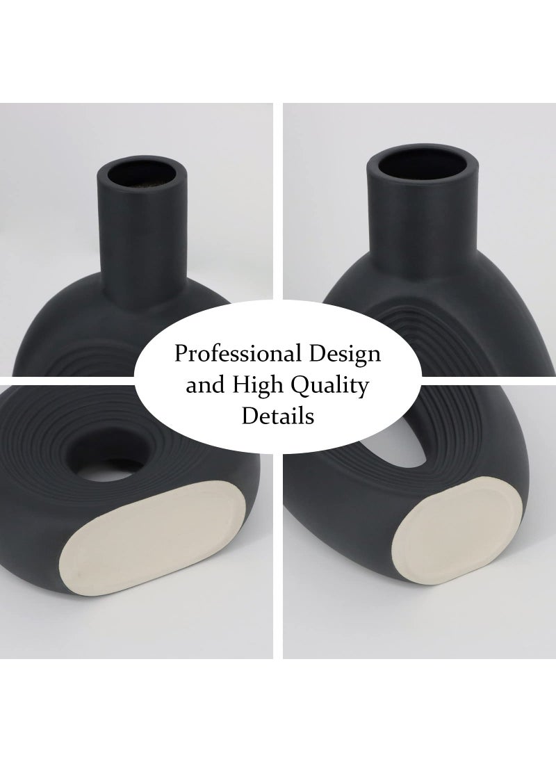 LZV Ceramic Vase - Set of 2 for Home Decor Black Pampas Vases Minimalist Nordic Boho Style for Modern Farmhouse Decor  Living Room? Kitchen?Mantle?Bedroom?Dining Table?Office  - Image 5