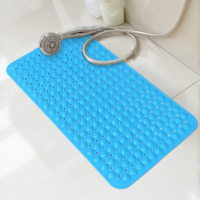 BATHROOM MAT, 30 X 18 INCHES NON-SLIP SHOWER MATS WITH SUCTION CUPS AND DRAIN HOLES, BATHTUB MATS BATHROOM MATS MACHINE WASHABLE (DARK BLUE)