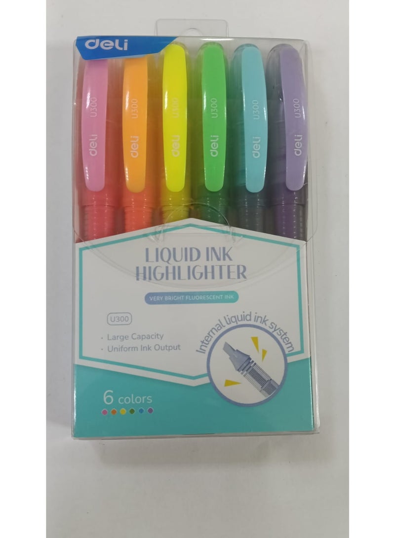 ديلي قلم تظليل ديلي U300، حبر سائل، عبوة من 6 ألوان فلورسنت - Image 1