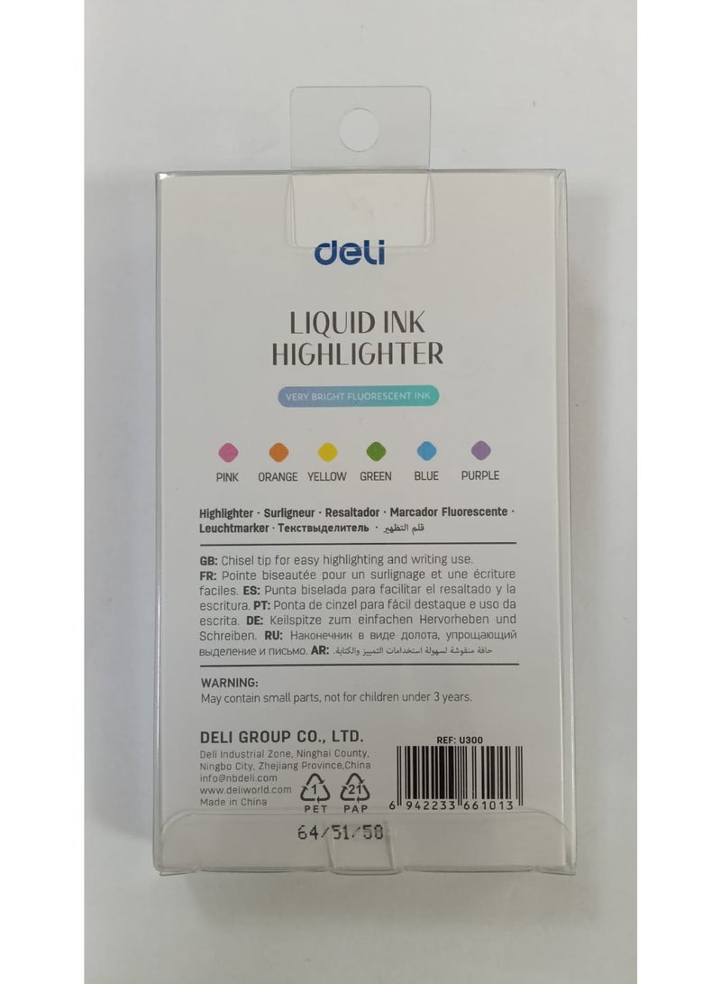 ديلي قلم تظليل ديلي U300، حبر سائل، عبوة من 6 ألوان فلورسنت - Image 2