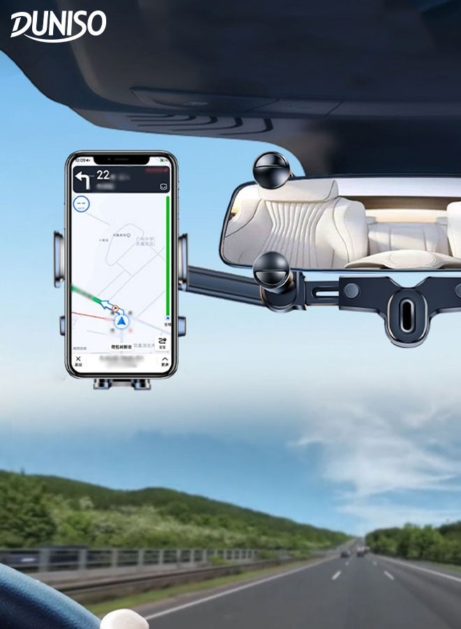 DUNISO Rear View Mirror Car Phone Holder Rotating Fixed Car Phone Anti Slip Holder Stand Freely Adjustable Mobile Phone Holder Adjustable Flexible Arm Multi Functional Phone Durable Bracket - Image 1